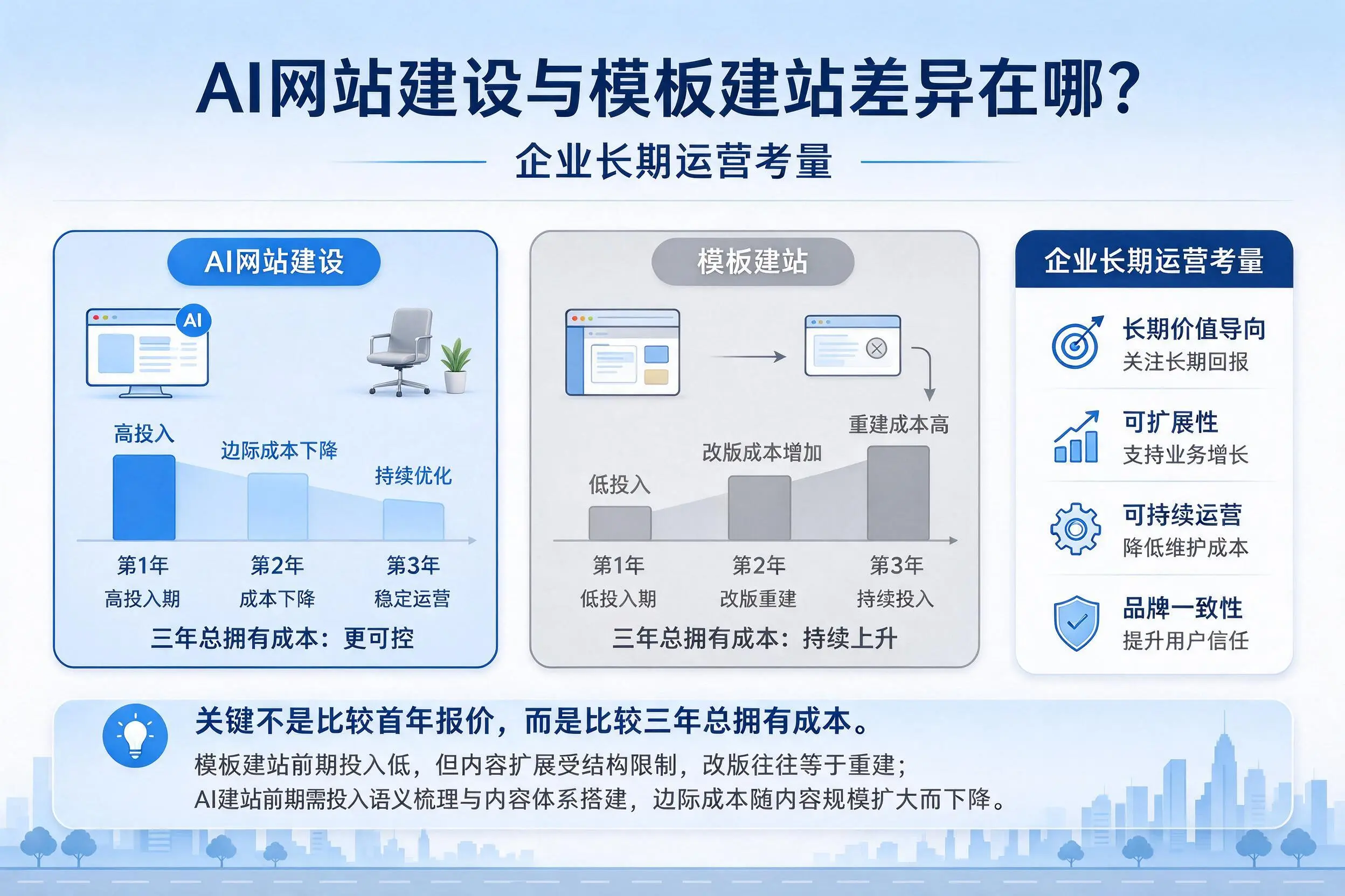 AI网站建设与模板建站差异在哪?邵阳企业长期运营考量