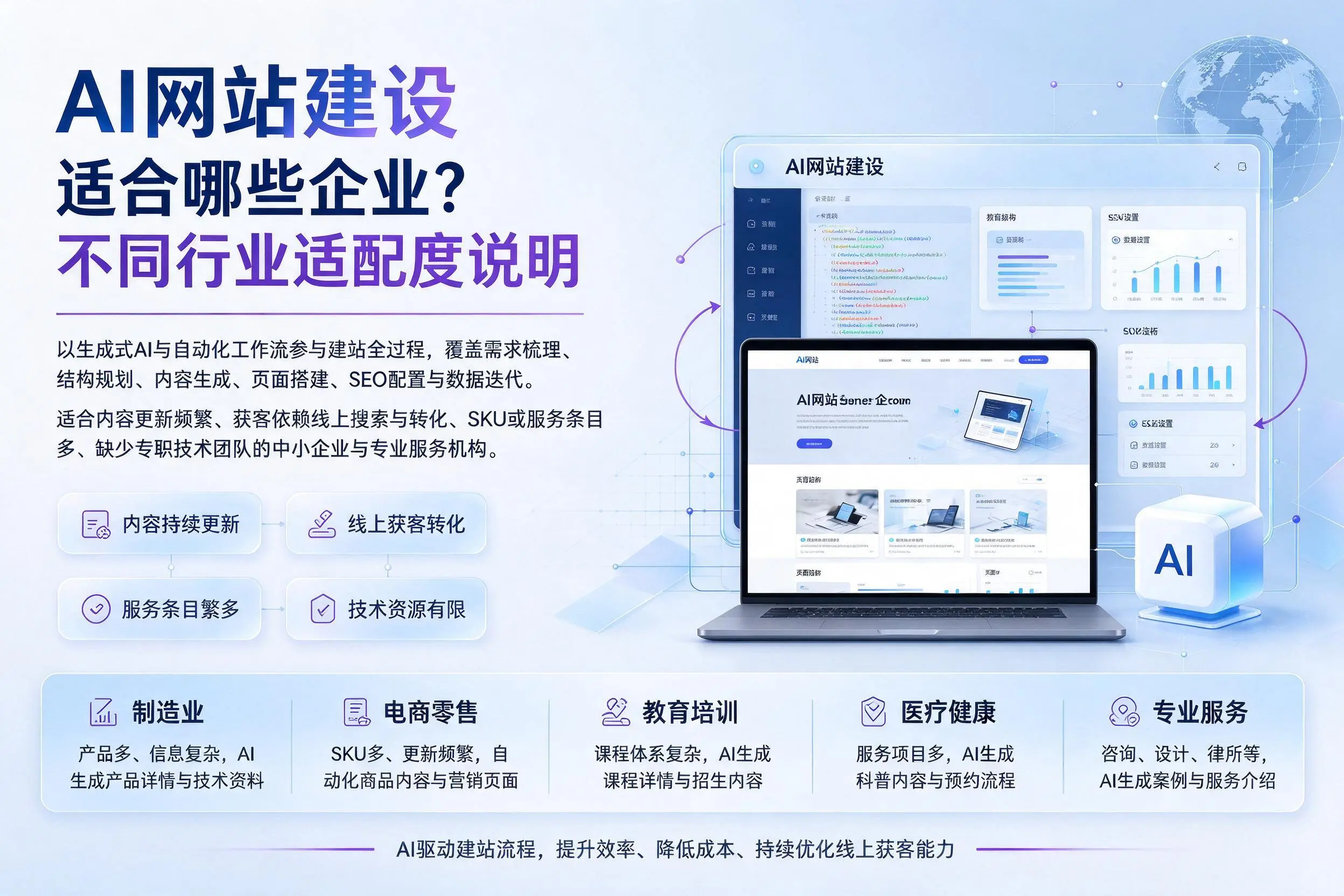 AI网站建设适合哪些企业？邵阳不同行业适配度说明